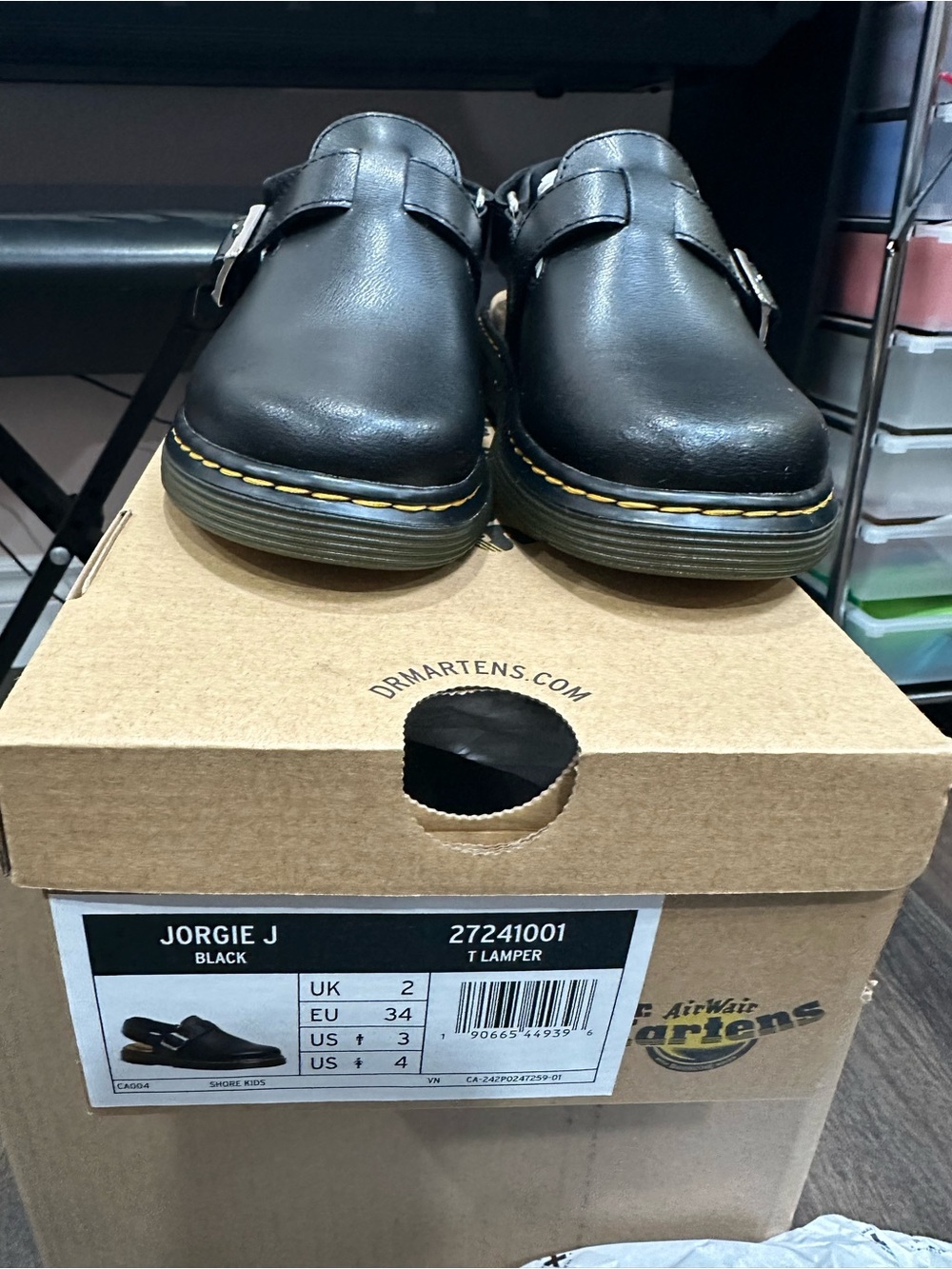 NEW WITH BOX Dr. Martens SIZE 4women Black Leather Jorgie J Monk Strap Clogs